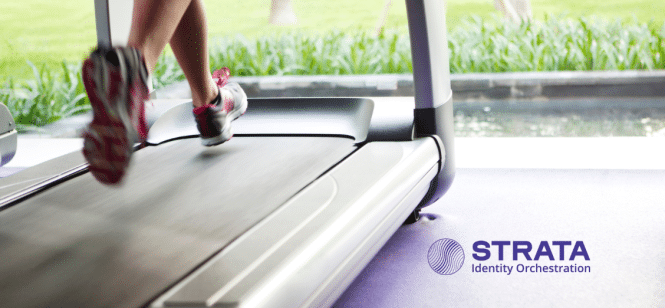 Get off the Identity Treadmill Strata.io Feet running on a treadmill | Strata.io