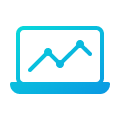 Icon of a laptop with a line graph displaying two upward trending lines on the screen, symbolizing Identity Orchestration.