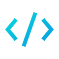 A blue icon representing a pair of HTML code brackets with a forward slash in the center symbolizes Identity Orchestration.