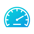 An icon of a speedometer with a gradient blue color. The needle points towards the right, indicating speed or progress, reflecting robust identity orchestration.