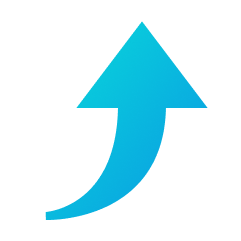 A blue upward arrow with a curved tail on a white background symbolizes the flow of an identity orchestration demo.