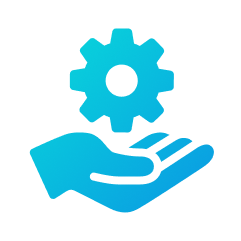 An open hand holding a gear icon, symbolizing technology or service management, seamlessly integrates with identity orchestration.